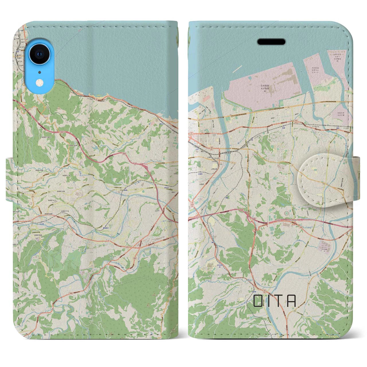 【大分(大分県)】地図柄iPhoneケース(手帳タイプ)ナチュラル・iPhone XR 用
