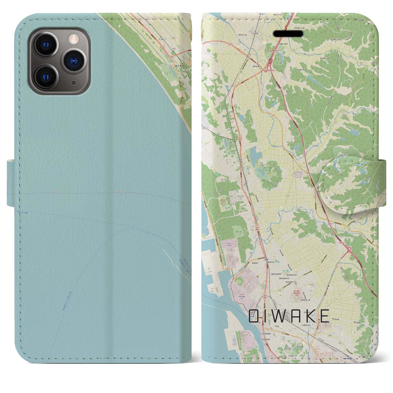【追分(秋田県)】地図柄iPhoneケース(手帳タイプ)ナチュラル・iPhone 11 Pro Max 用