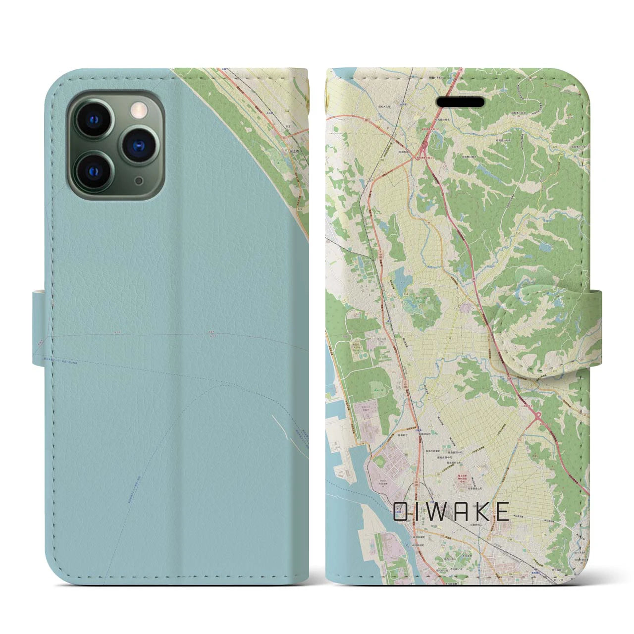 【追分(秋田県)】地図柄iPhoneケース(手帳タイプ)ナチュラル・iPhone 11 Pro 用
