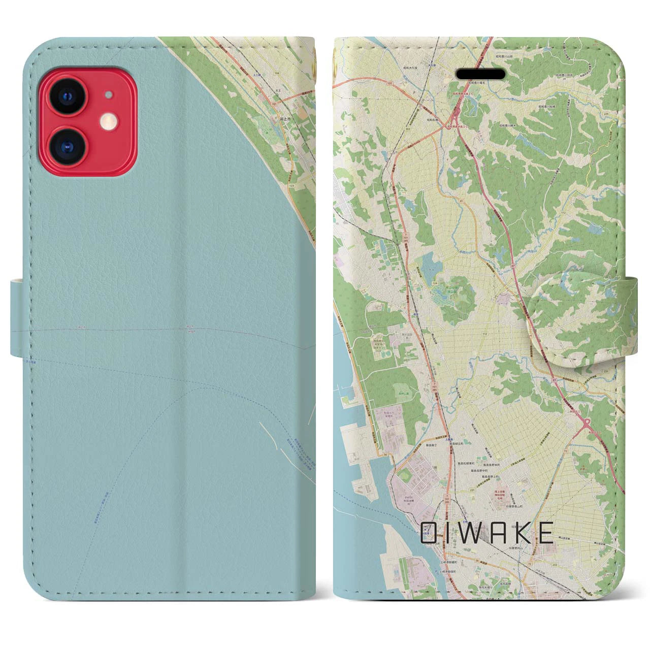【追分(秋田県)】地図柄iPhoneケース(手帳タイプ)ナチュラル・iPhone 11 用