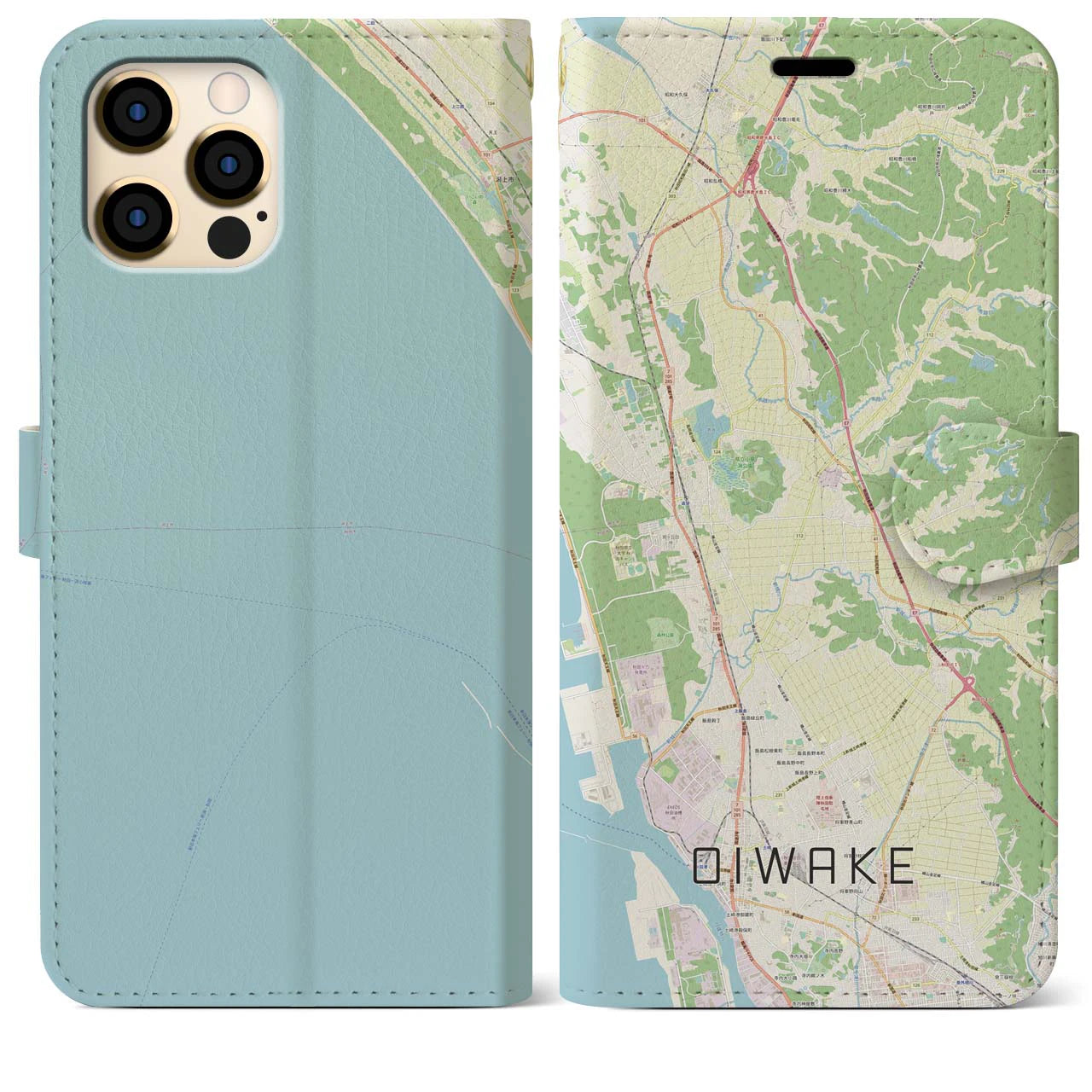 【追分(秋田県)】地図柄iPhoneケース(手帳タイプ)ナチュラル・iPhone 12 Pro Max 用
