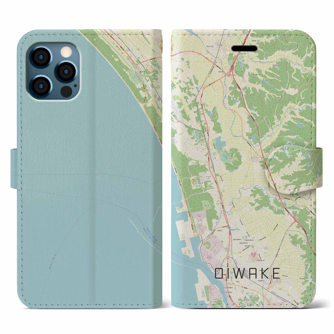 【追分(秋田県)】地図柄iPhoneケース(手帳タイプ)ナチュラル・iPhone 12 / 12 Pro 用