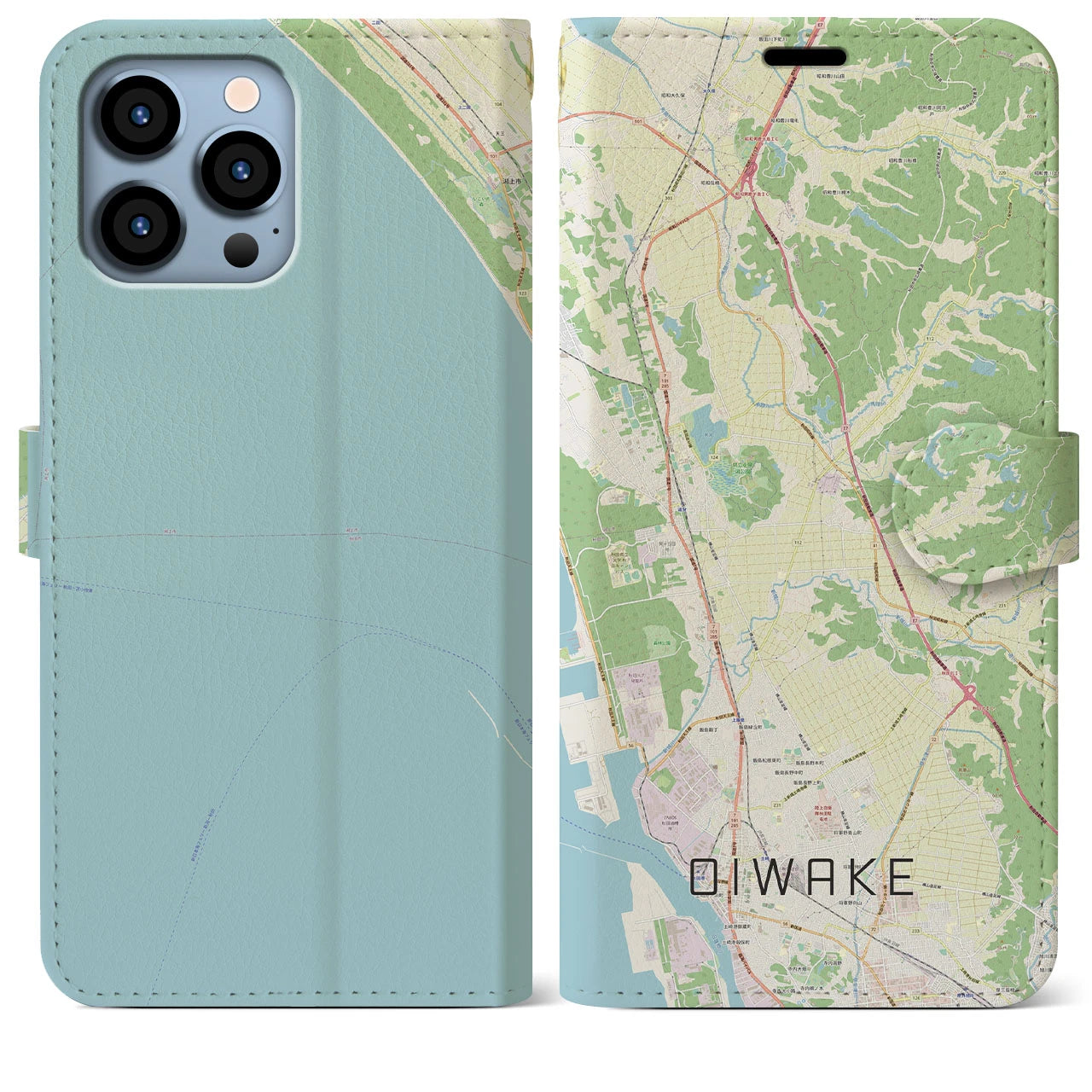 【追分(秋田県)】地図柄iPhoneケース(手帳タイプ)ナチュラル・iPhone 13 Pro Max 用