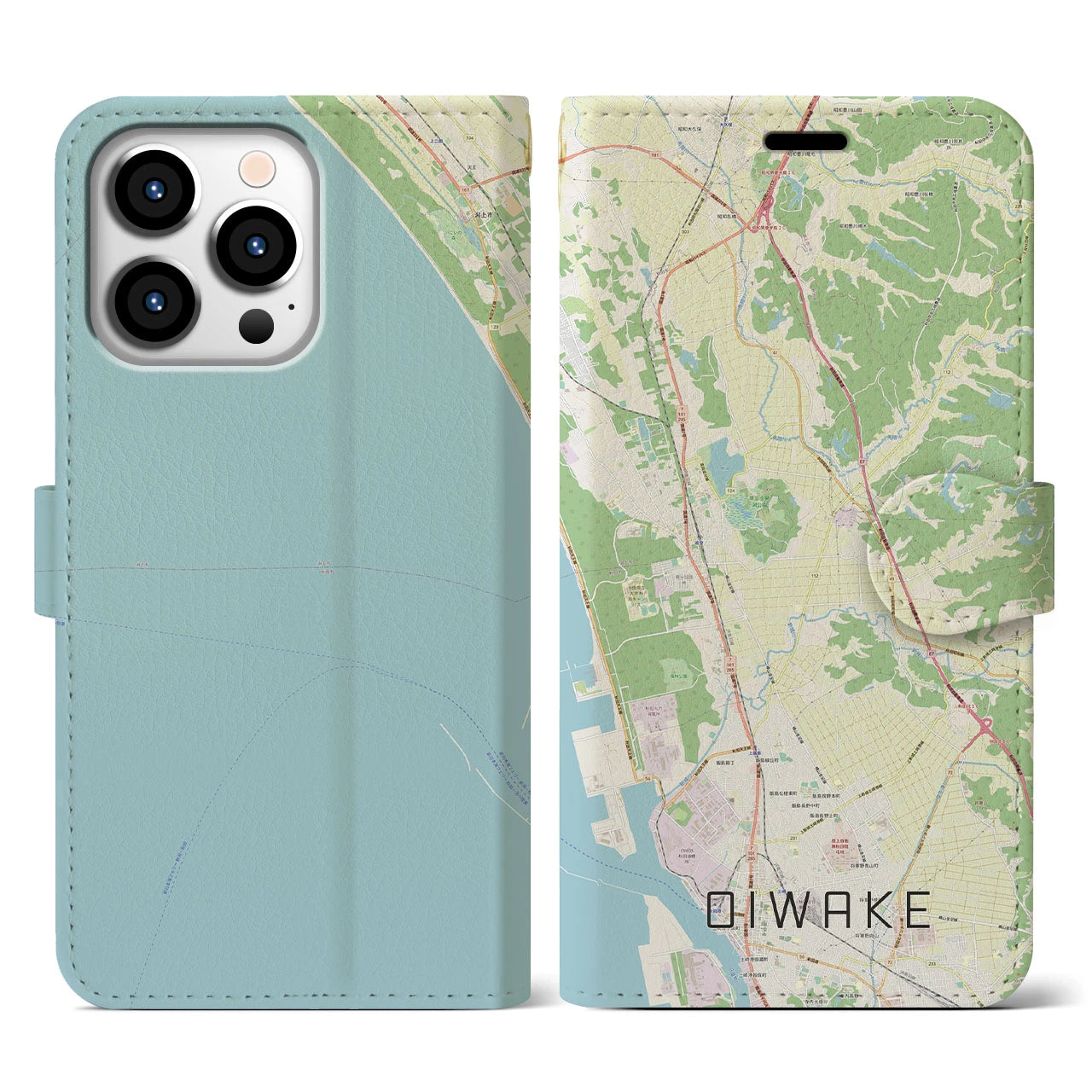【追分(秋田県)】地図柄iPhoneケース(手帳タイプ)ナチュラル・iPhone 13 Pro 用