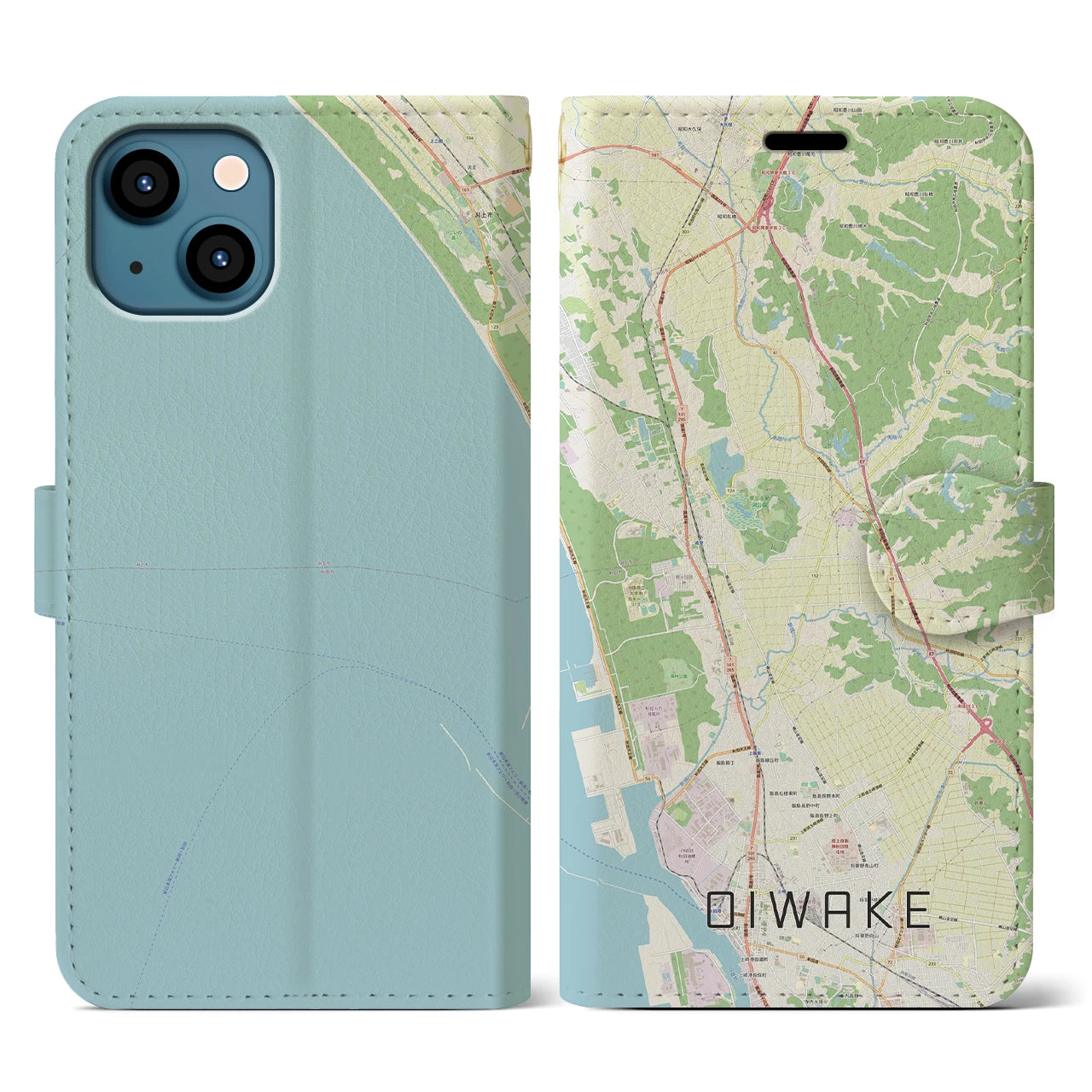 【追分(秋田県)】地図柄iPhoneケース(手帳タイプ)ナチュラル・iPhone 13 用