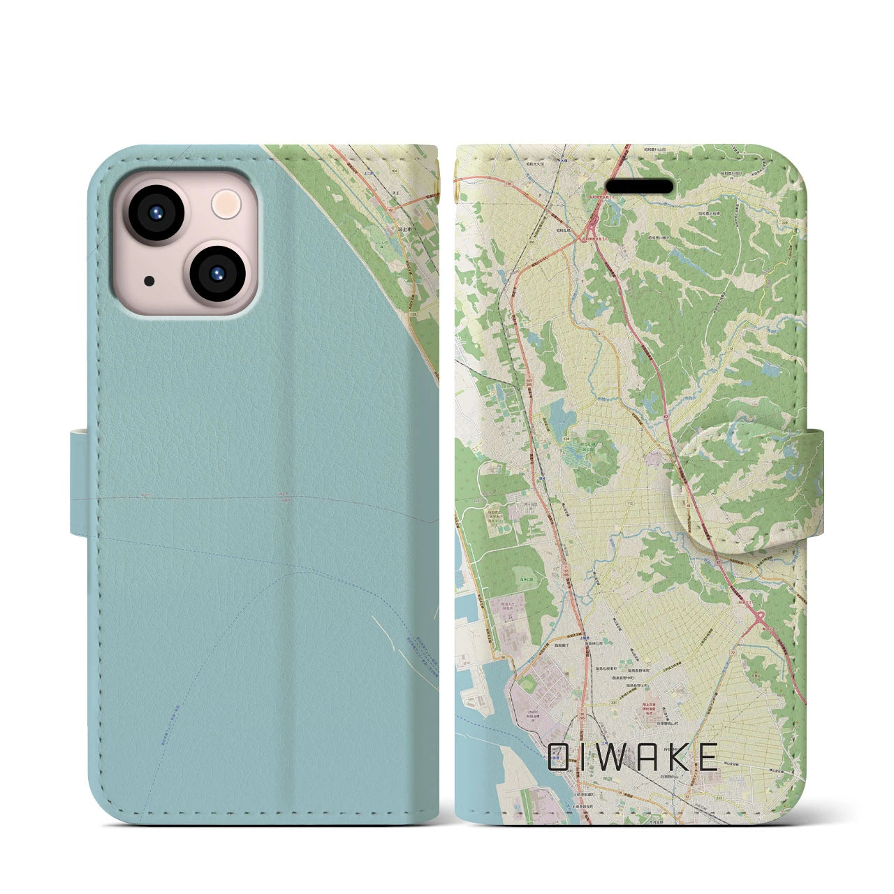 【追分(秋田県)】地図柄iPhoneケース(手帳タイプ)ナチュラル・iPhone 13 mini 用