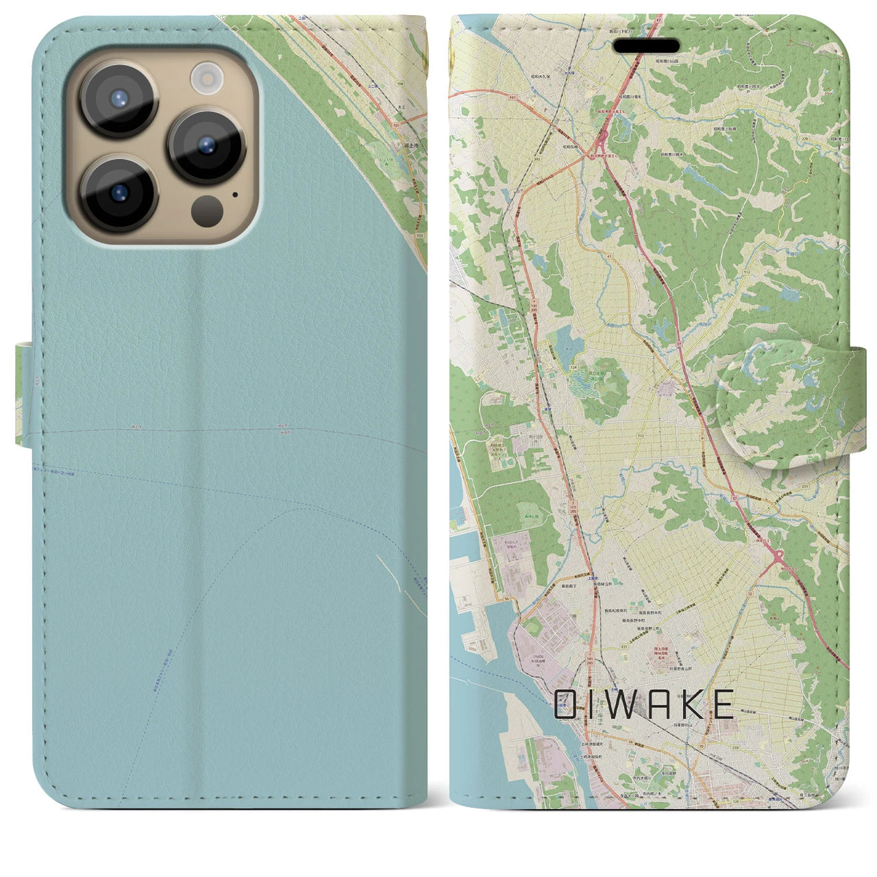 【追分(秋田県)】地図柄iPhoneケース(手帳タイプ)ナチュラル・iPhone 14 Pro Max 用