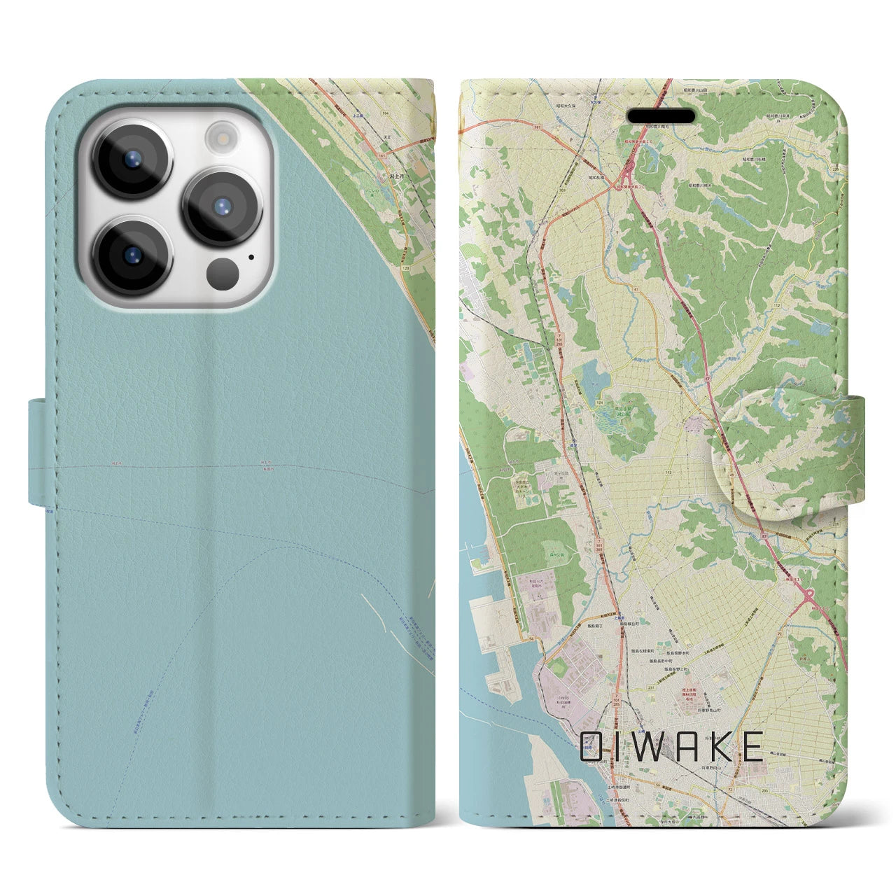 【追分(秋田県)】地図柄iPhoneケース(手帳タイプ)ナチュラル・iPhone 14 Pro 用