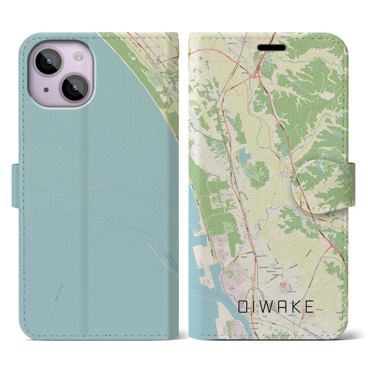 【追分(秋田県)】地図柄iPhoneケース(手帳タイプ)ナチュラル・iPhone 14 用