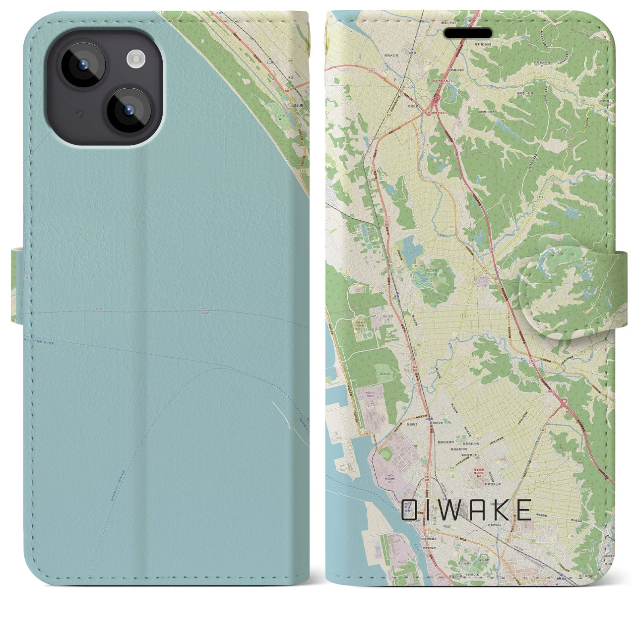 【追分(秋田県)】地図柄iPhoneケース(手帳タイプ)ナチュラル・iPhone 14 Plus 用
