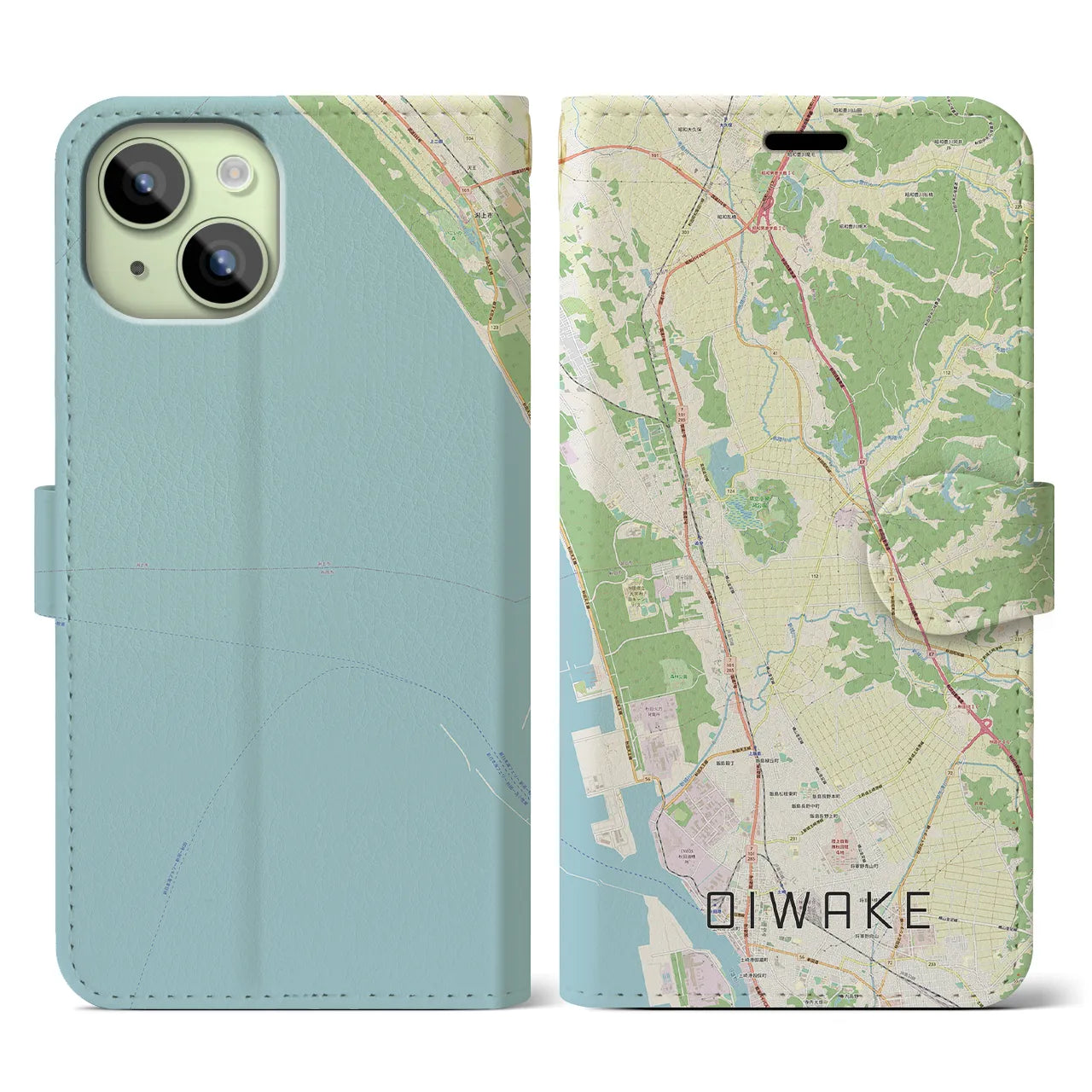 【追分(秋田県)】地図柄iPhoneケース(手帳タイプ)ナチュラル・iPhone 15 用