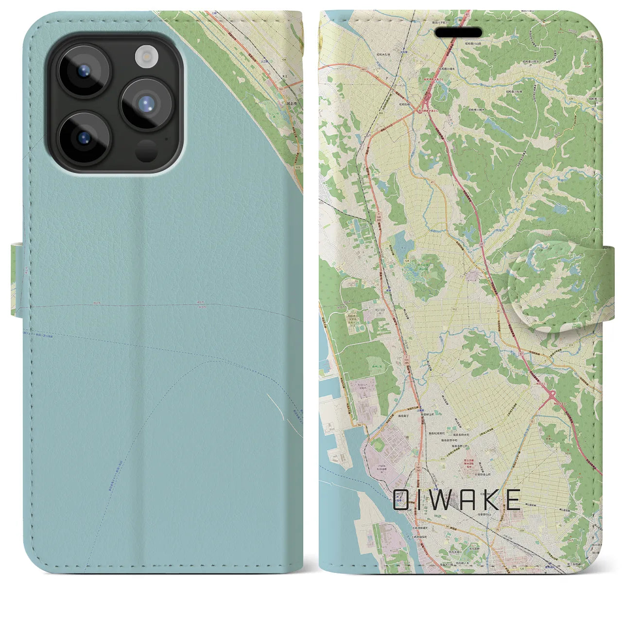 【追分(秋田県)】地図柄iPhoneケース(手帳タイプ)ナチュラル・iPhone 15 Pro Max 用