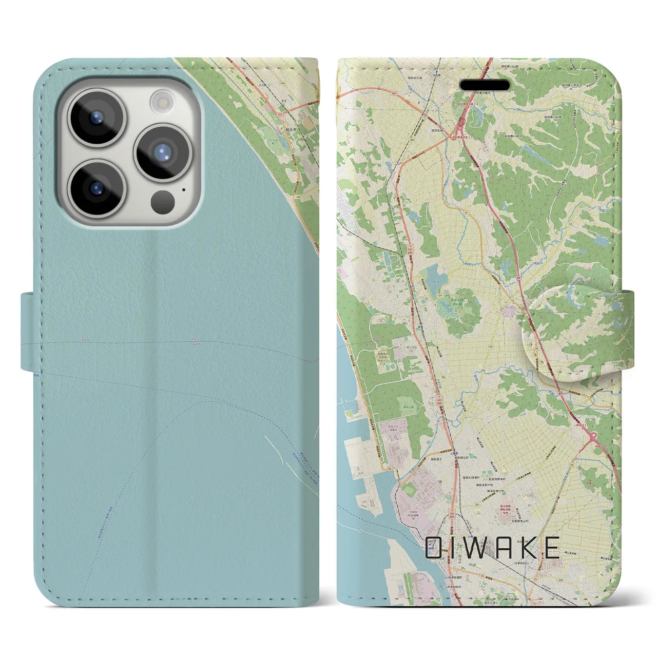 【追分(秋田県)】地図柄iPhoneケース(手帳タイプ)ナチュラル・iPhone 15 Pro 用