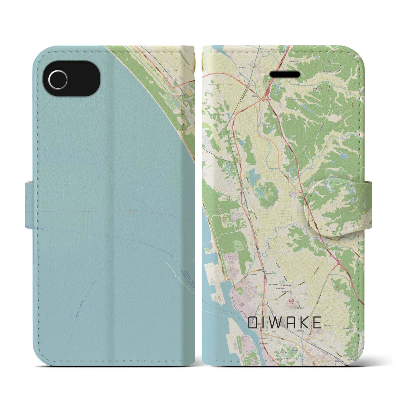 【追分(秋田県)】地図柄iPhoneケース(手帳タイプ)ナチュラル・iPhone SE(第3 / 第2世代) / 8 / 7 / 6s / 6 用