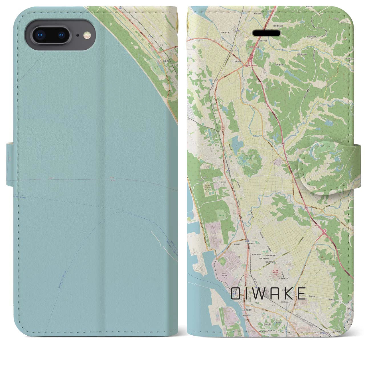 【追分(秋田県)】地図柄iPhoneケース(手帳タイプ)ナチュラル・iPhone 8Plus /7Plus / 6sPlus / 6Plus 用