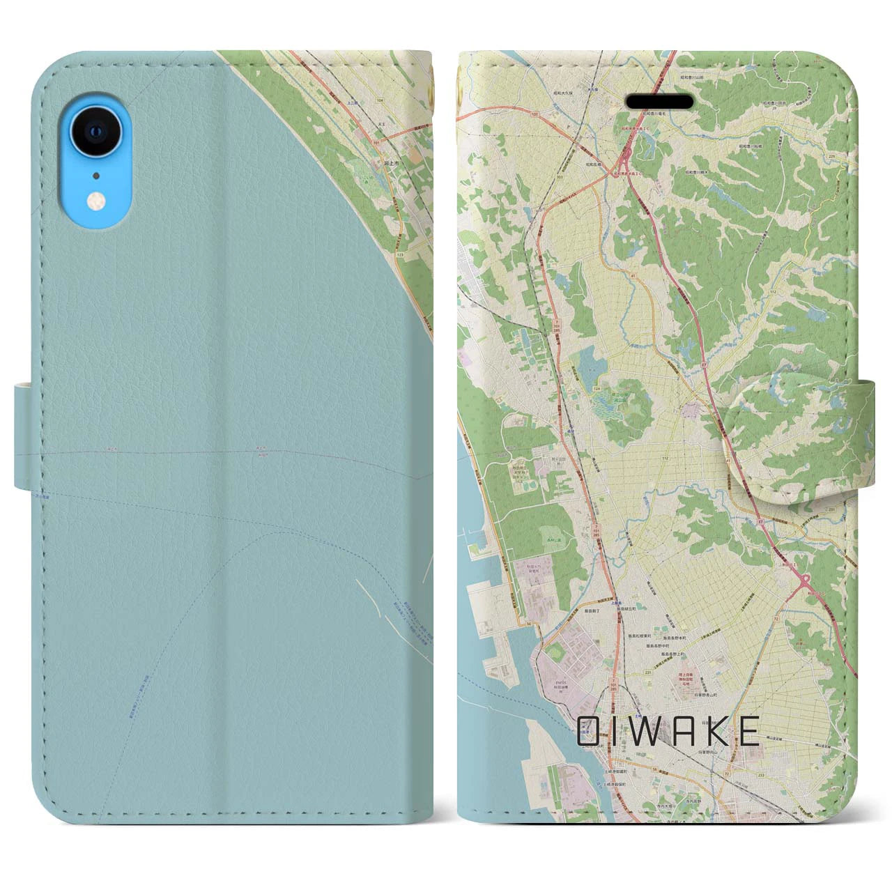 【追分(秋田県)】地図柄iPhoneケース(手帳タイプ)ナチュラル・iPhone XR 用
