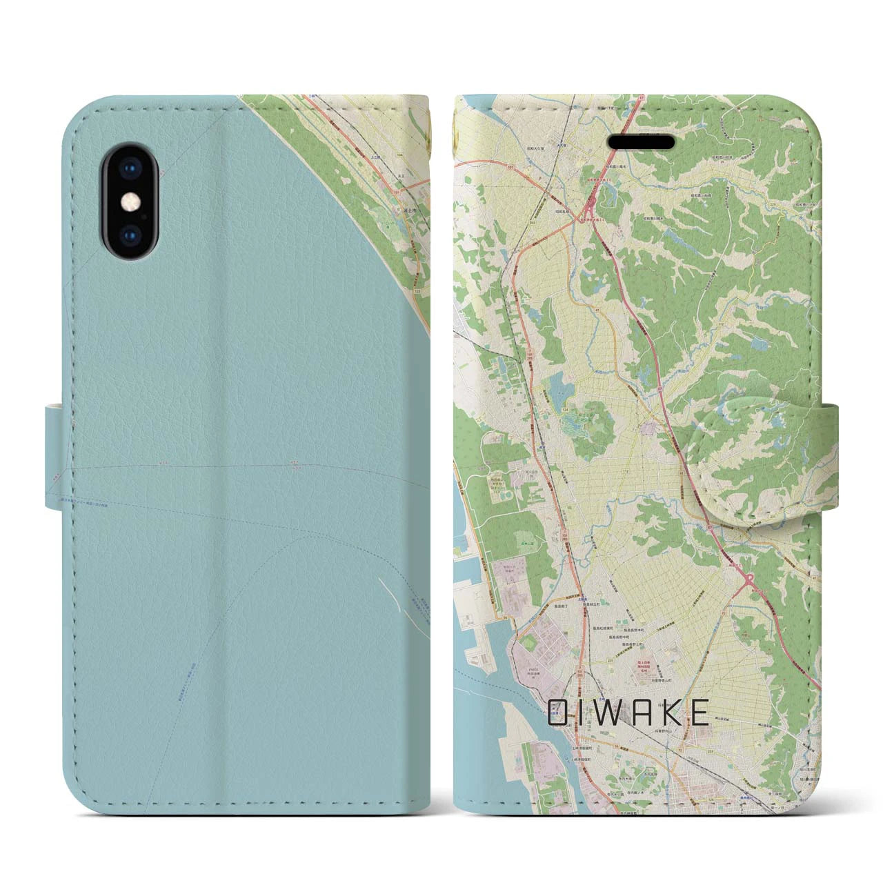【追分(秋田県)】地図柄iPhoneケース(手帳タイプ)ナチュラル・iPhone XS / X 用