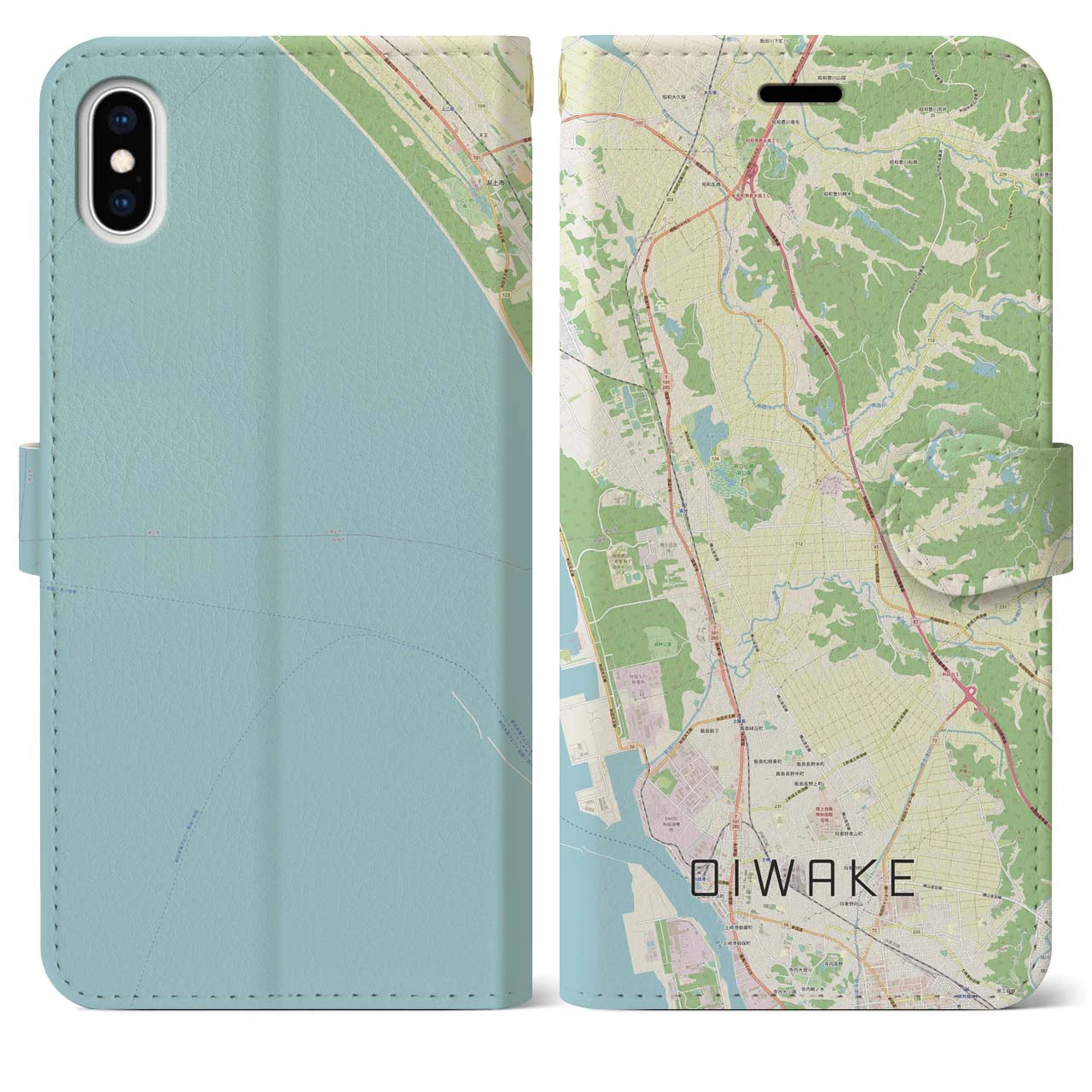 【追分(秋田県)】地図柄iPhoneケース(手帳タイプ)ナチュラル・iPhone XS Max 用