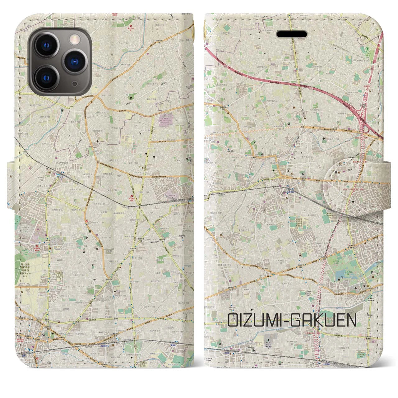 【大泉学園(東京都)】地図柄iPhoneケース(手帳タイプ)ナチュラル・iPhone 11 Pro Max 用