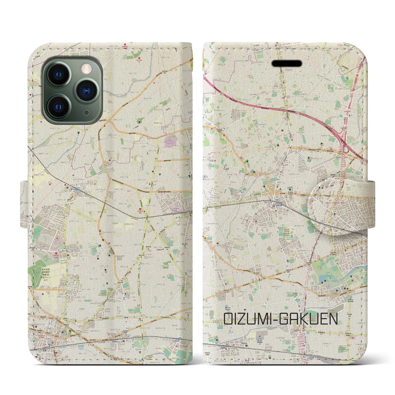 【大泉学園(東京都)】地図柄iPhoneケース(手帳タイプ)ナチュラル・iPhone 11 Pro 用