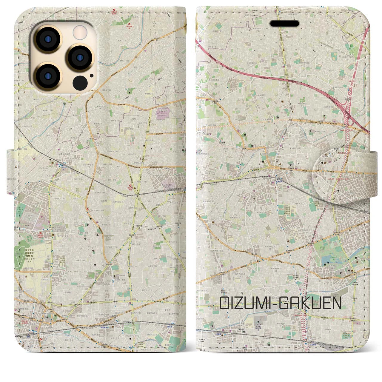 【大泉学園(東京都)】地図柄iPhoneケース(手帳タイプ)ナチュラル・iPhone 12 Pro Max 用