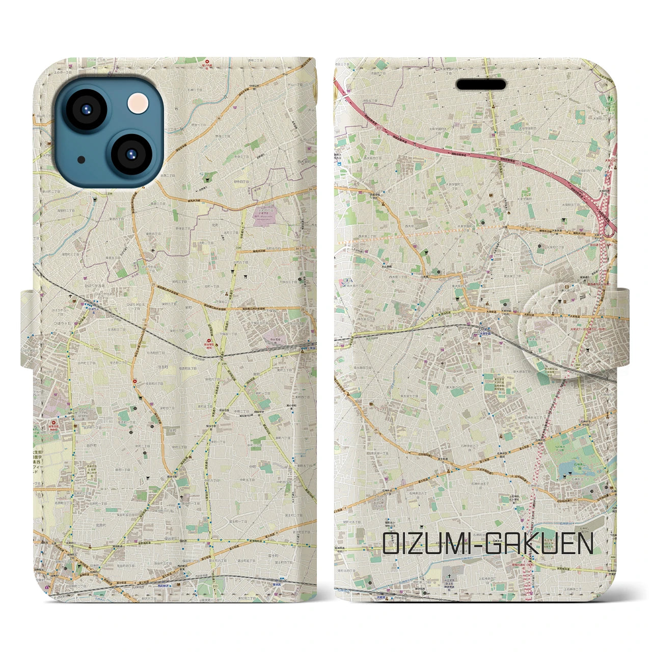 【大泉学園(東京都)】地図柄iPhoneケース(手帳タイプ)ナチュラル・iPhone 13 用