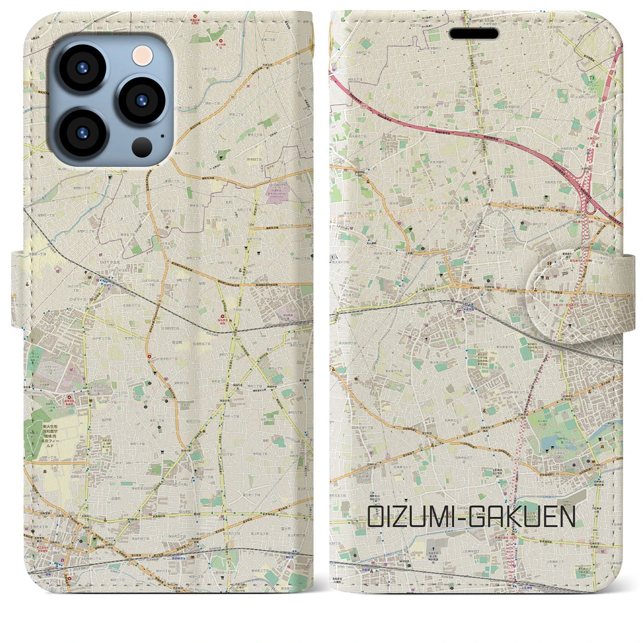 【大泉学園(東京都)】地図柄iPhoneケース(手帳タイプ)ナチュラル・iPhone 13 Pro Max 用