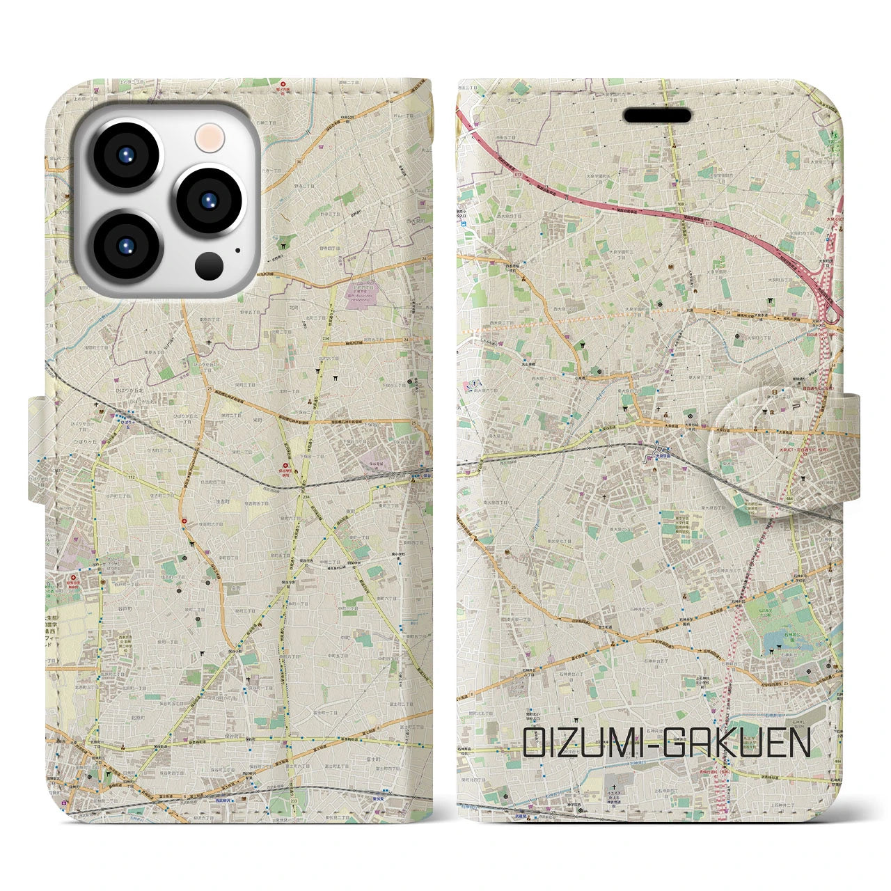 【大泉学園(東京都)】地図柄iPhoneケース(手帳タイプ)ナチュラル・iPhone 13 Pro 用