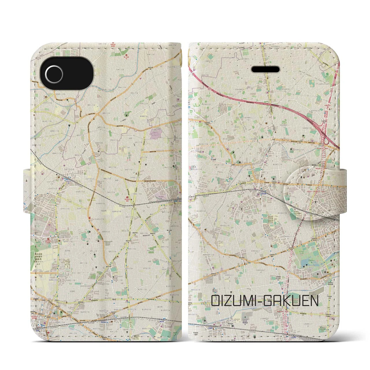 【大泉学園(東京都)】地図柄iPhoneケース(手帳タイプ)ナチュラル・iPhone SE(第3 / 第2世代) / 8 / 7 / 6s / 6 用