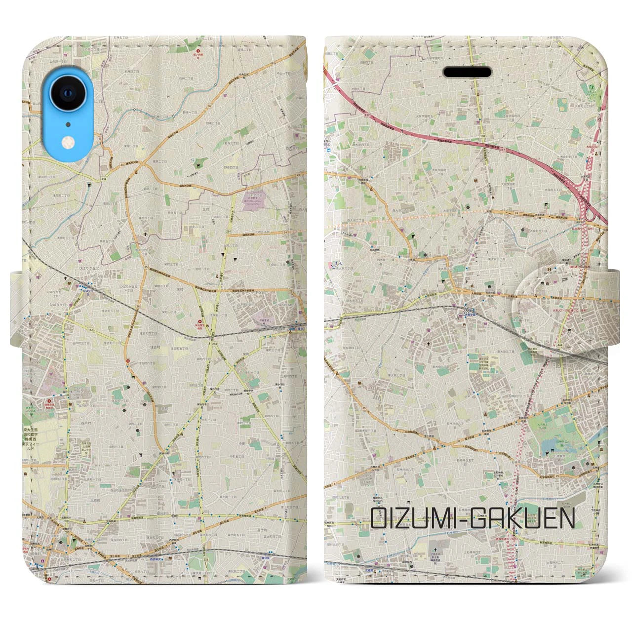 【大泉学園(東京都)】地図柄iPhoneケース(手帳タイプ)ナチュラル・iPhone XR 用