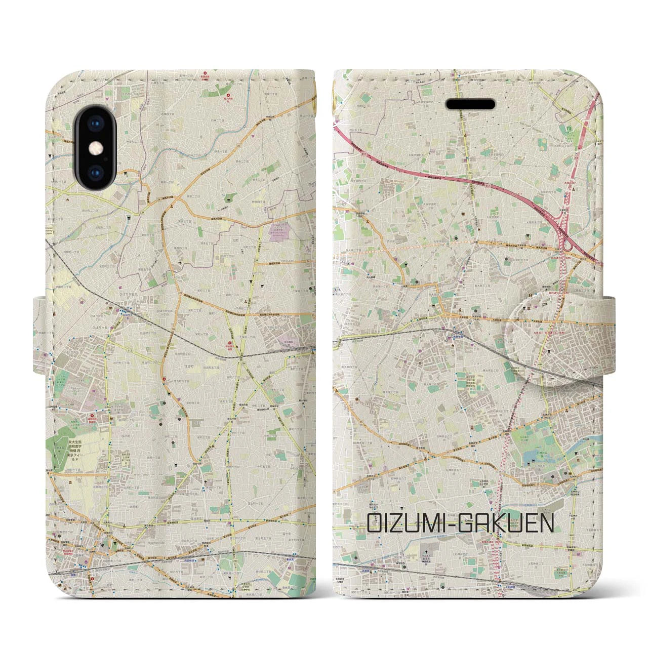 【大泉学園(東京都)】地図柄iPhoneケース(手帳タイプ)ナチュラル・iPhone XS / X 用