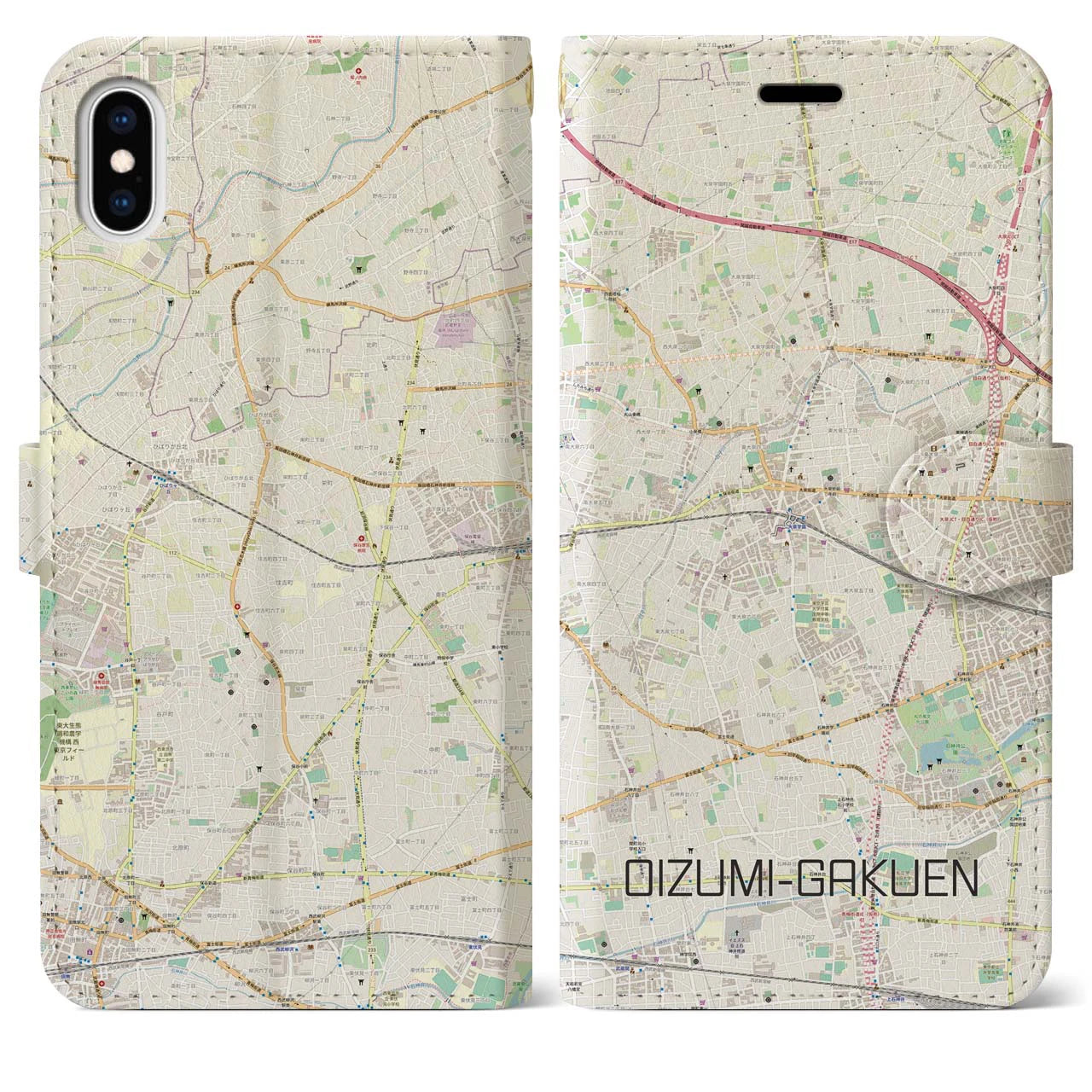 【大泉学園(東京都)】地図柄iPhoneケース(手帳タイプ)ナチュラル・iPhone XS Max 用