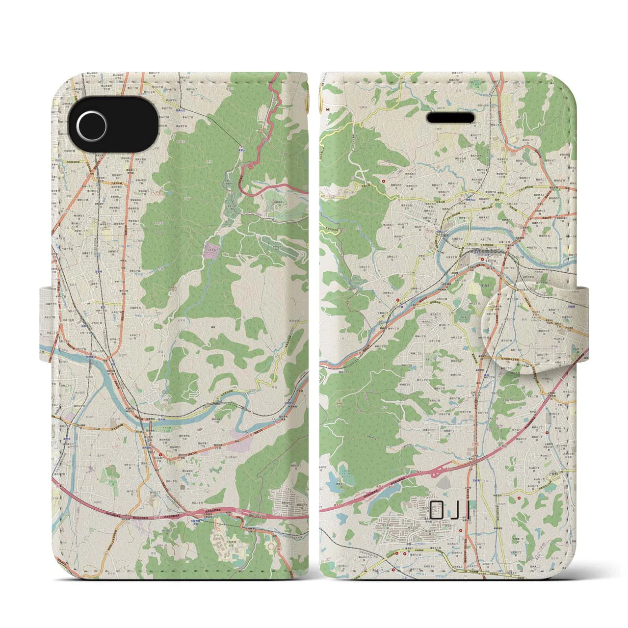 【王寺(奈良県)】地図柄iPhoneケース(手帳タイプ)ナチュラル・iPhone SE(第3 / 第2世代) / 8 / 7 / 6s / 6 用