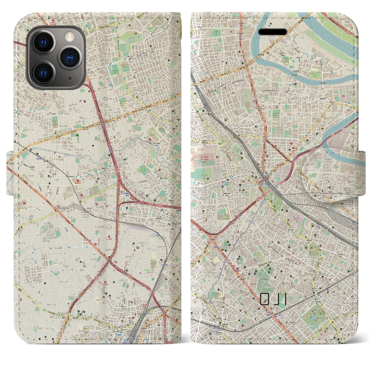 【王子(東京都)】地図柄iPhoneケース(手帳タイプ)ナチュラル・iPhone 11 Pro Max 用