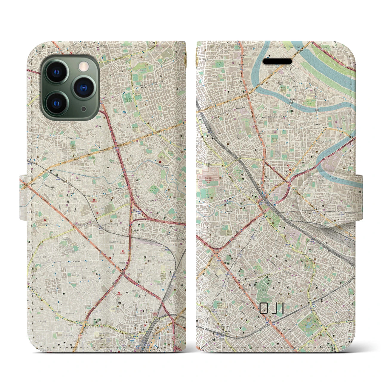 【王子(東京都)】地図柄iPhoneケース(手帳タイプ)ナチュラル・iPhone 11 Pro 用
