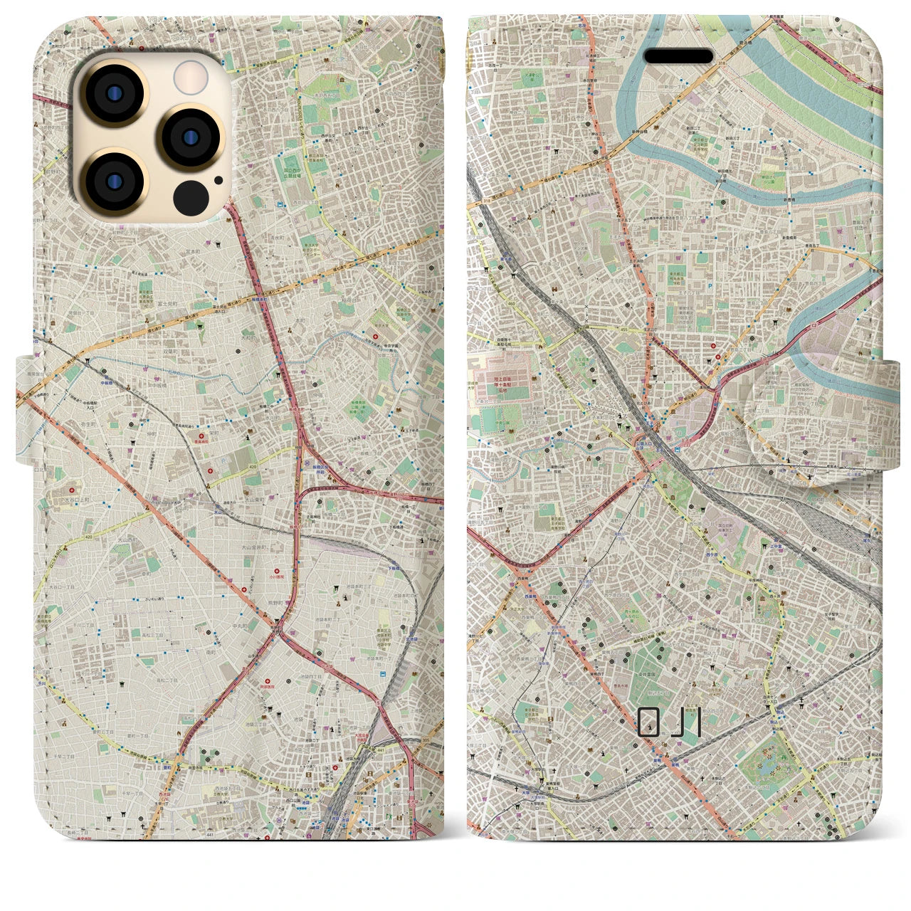 【王子(東京都)】地図柄iPhoneケース(手帳タイプ)ナチュラル・iPhone 12 Pro Max 用