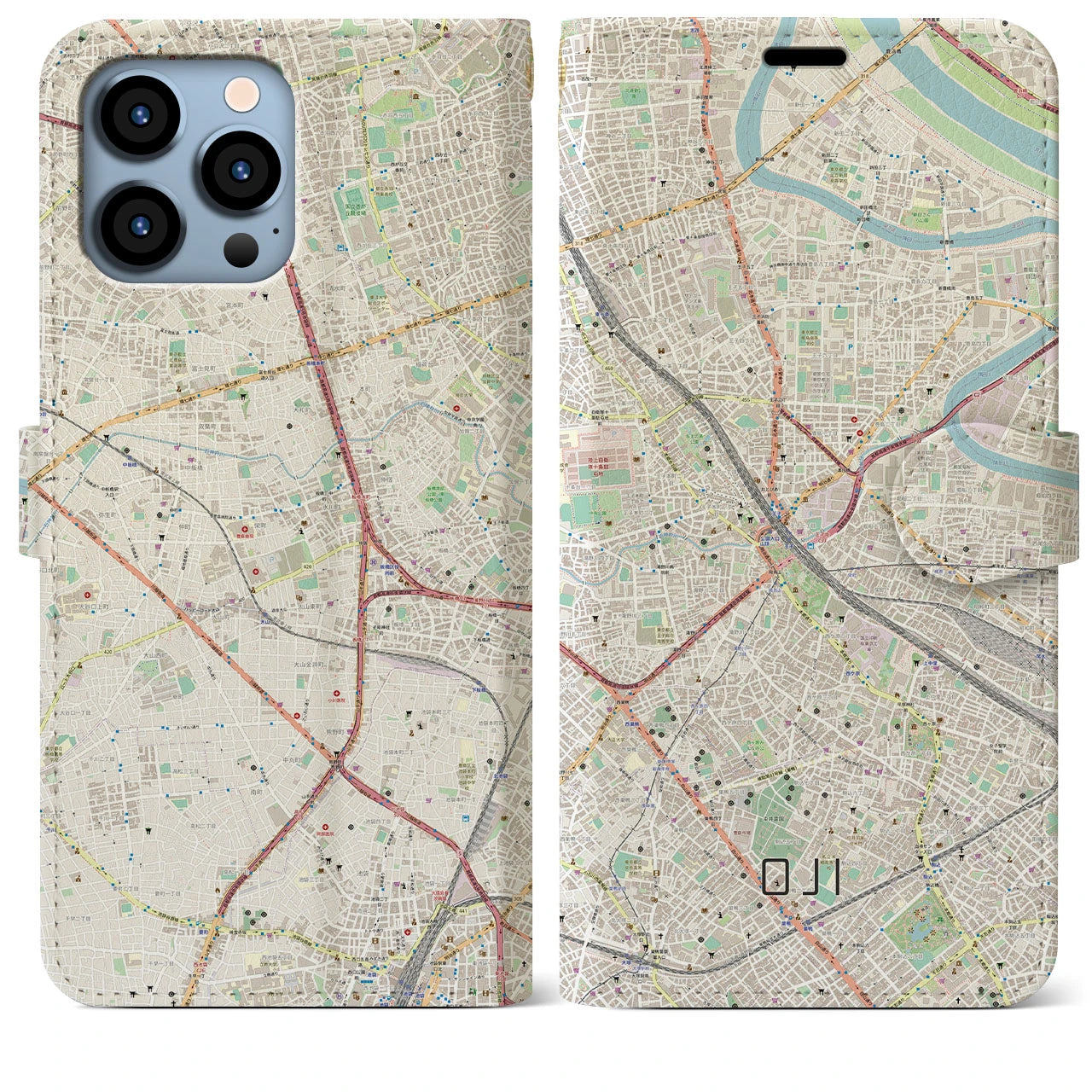 【王子(東京都)】地図柄iPhoneケース(手帳タイプ)ナチュラル・iPhone 13 Pro Max 用