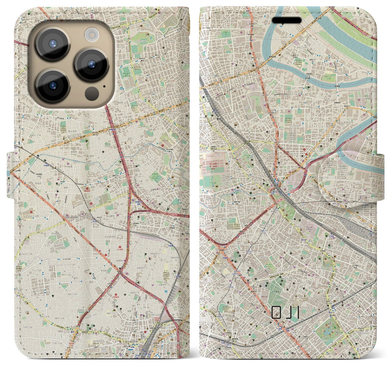 【王子(東京都)】地図柄iPhoneケース(手帳タイプ)ナチュラル・iPhone 14 Pro Max 用