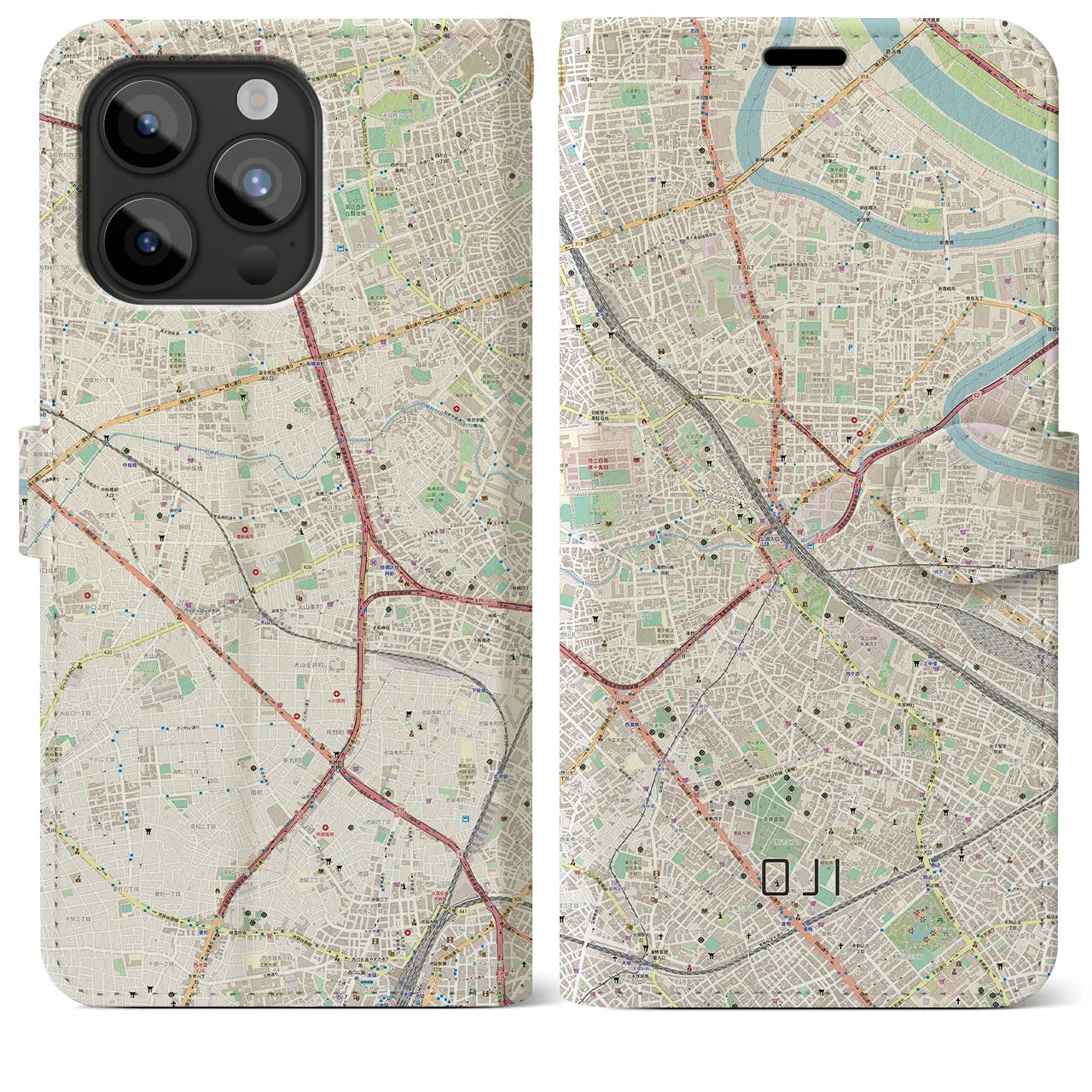 【王子(東京都)】地図柄iPhoneケース(手帳タイプ)ナチュラル・iPhone 15 Pro Max 用
