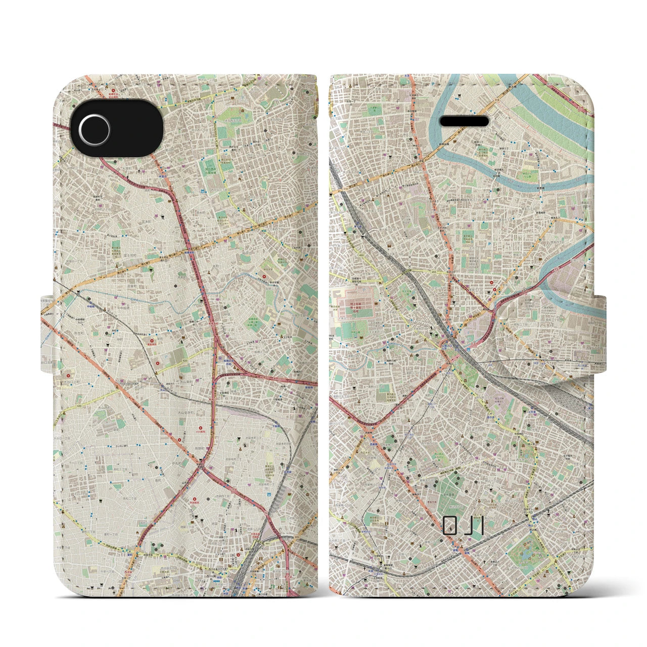 【王子(東京都)】地図柄iPhoneケース(手帳タイプ)ナチュラル・iPhone SE(第3 / 第2世代) / 8 / 7 / 6s / 6 用