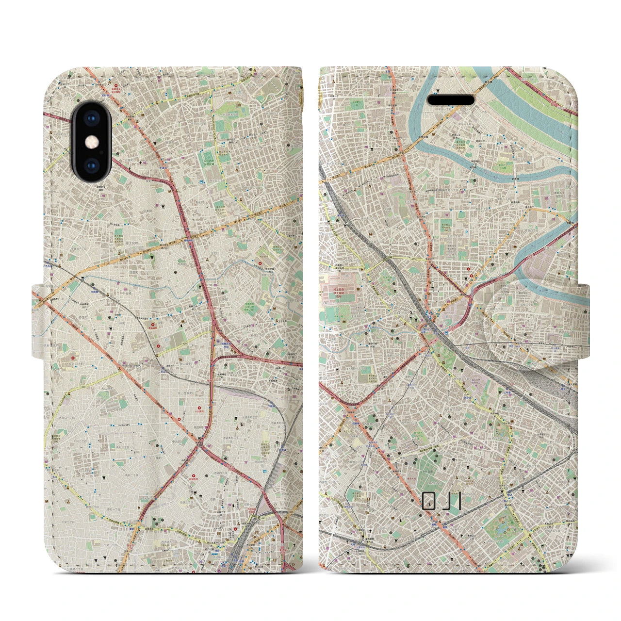 【王子(東京都)】地図柄iPhoneケース(手帳タイプ)ナチュラル・iPhone XS / X 用