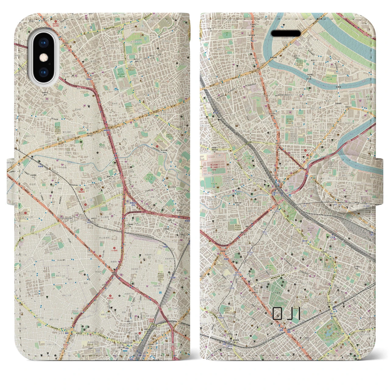 【王子(東京都)】地図柄iPhoneケース(手帳タイプ)ナチュラル・iPhone XS Max 用