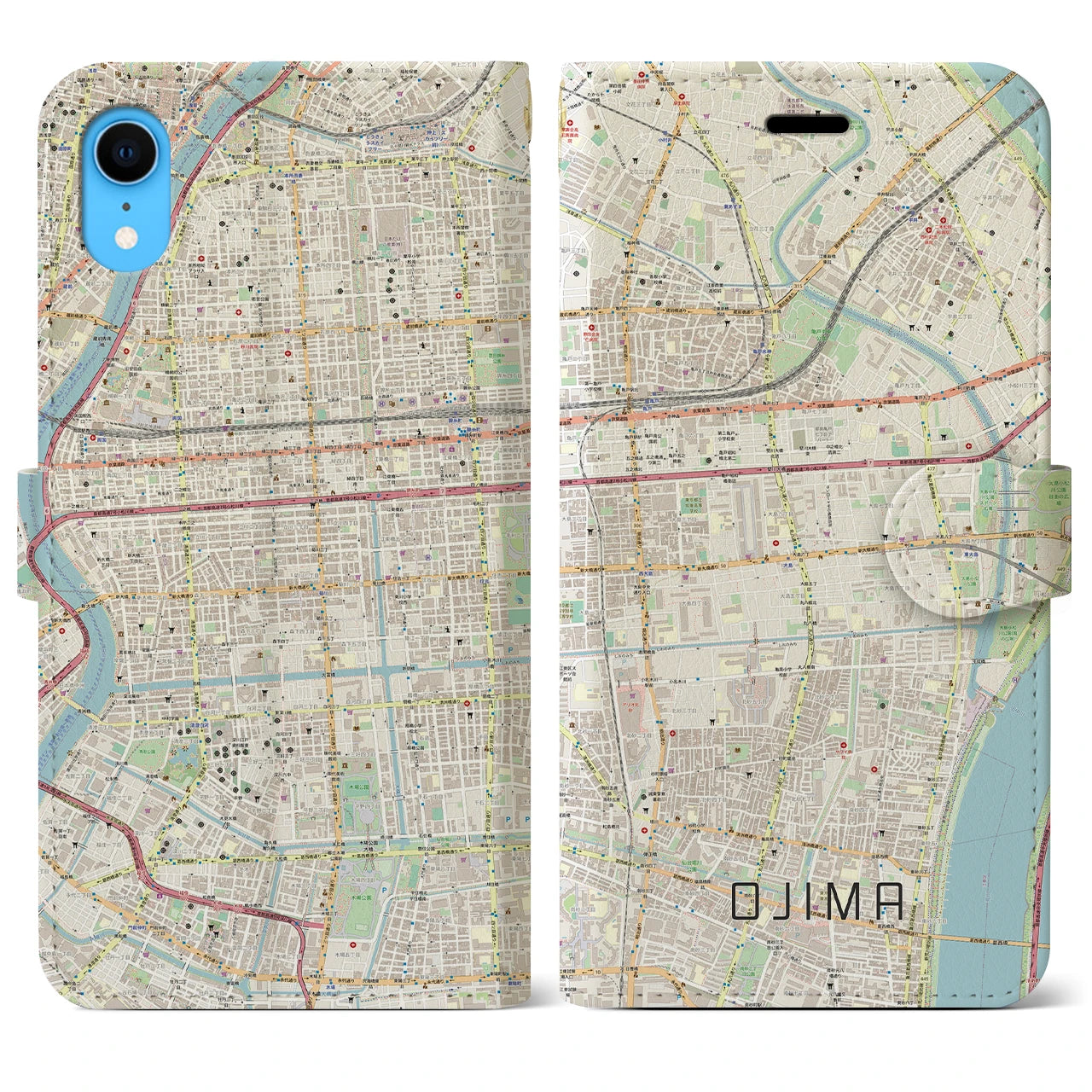 【大島(東京都)】地図柄iPhoneケース(手帳タイプ)ナチュラル・iPhone XR 用