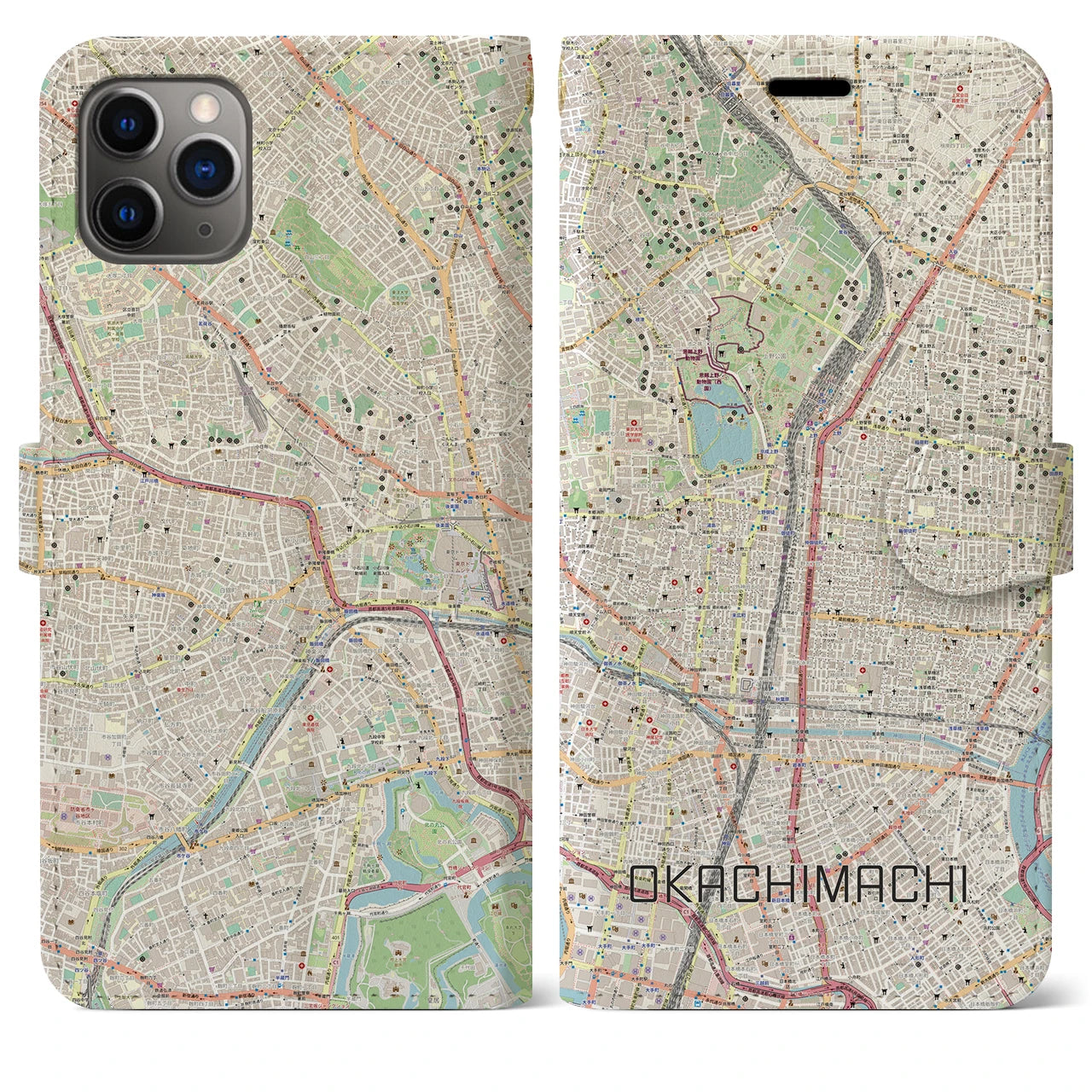 【御徒町(東京都)】地図柄iPhoneケース(手帳タイプ)ナチュラル・iPhone 11 Pro Max 用