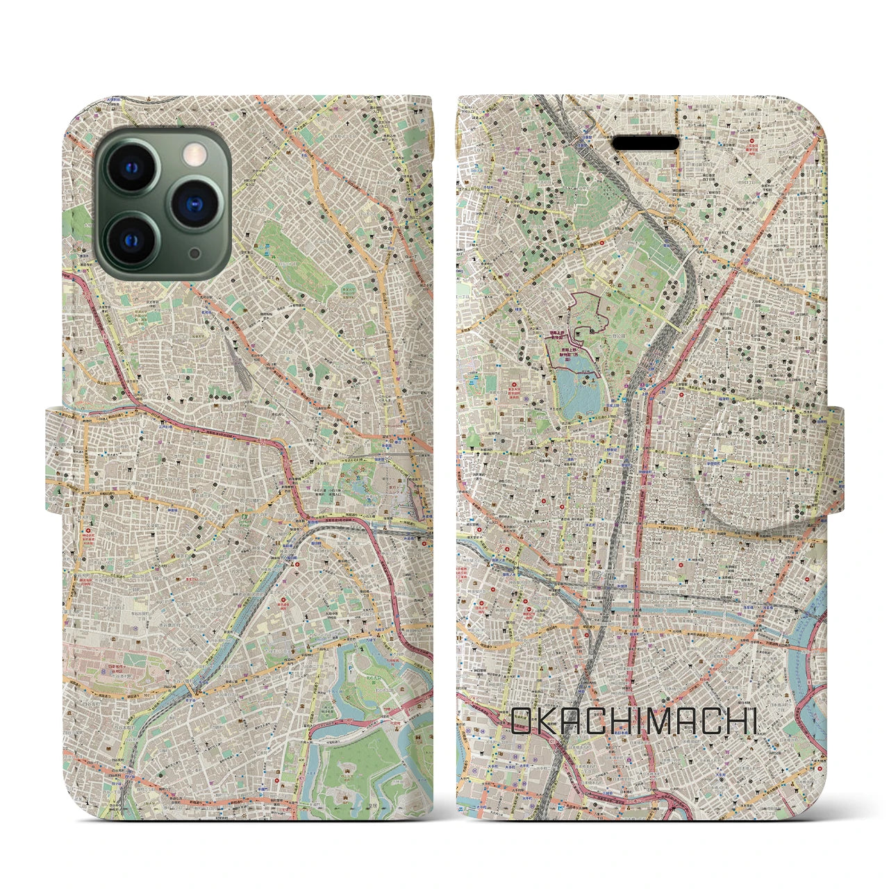 【御徒町(東京都)】地図柄iPhoneケース(手帳タイプ)ナチュラル・iPhone 11 Pro 用