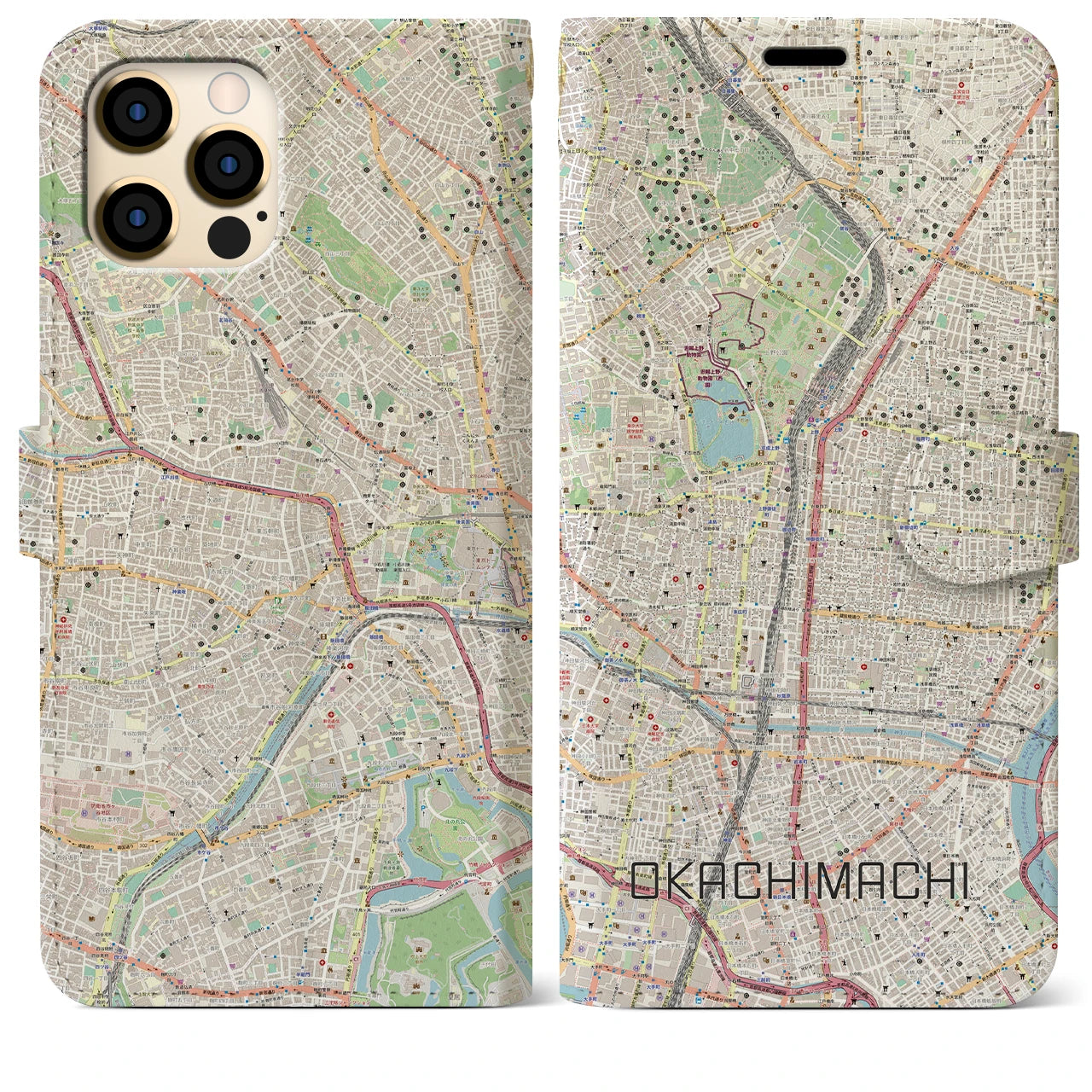 【御徒町(東京都)】地図柄iPhoneケース(手帳タイプ)ナチュラル・iPhone 12 Pro Max 用