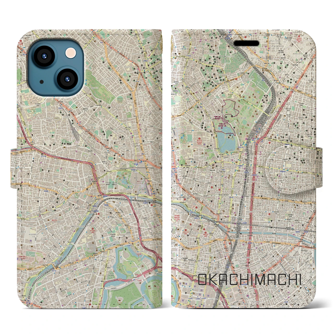 【御徒町(東京都)】地図柄iPhoneケース(手帳タイプ)ナチュラル・iPhone 13 用