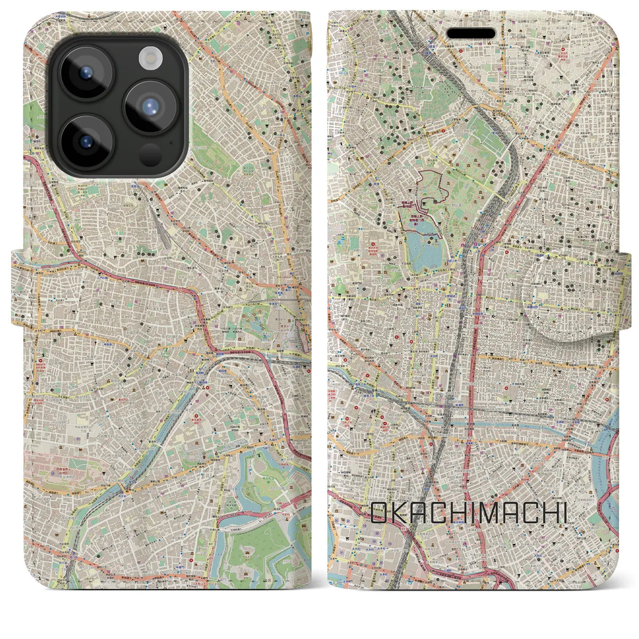 【御徒町(東京都)】地図柄iPhoneケース(手帳タイプ)ナチュラル・iPhone 15 Pro Max 用