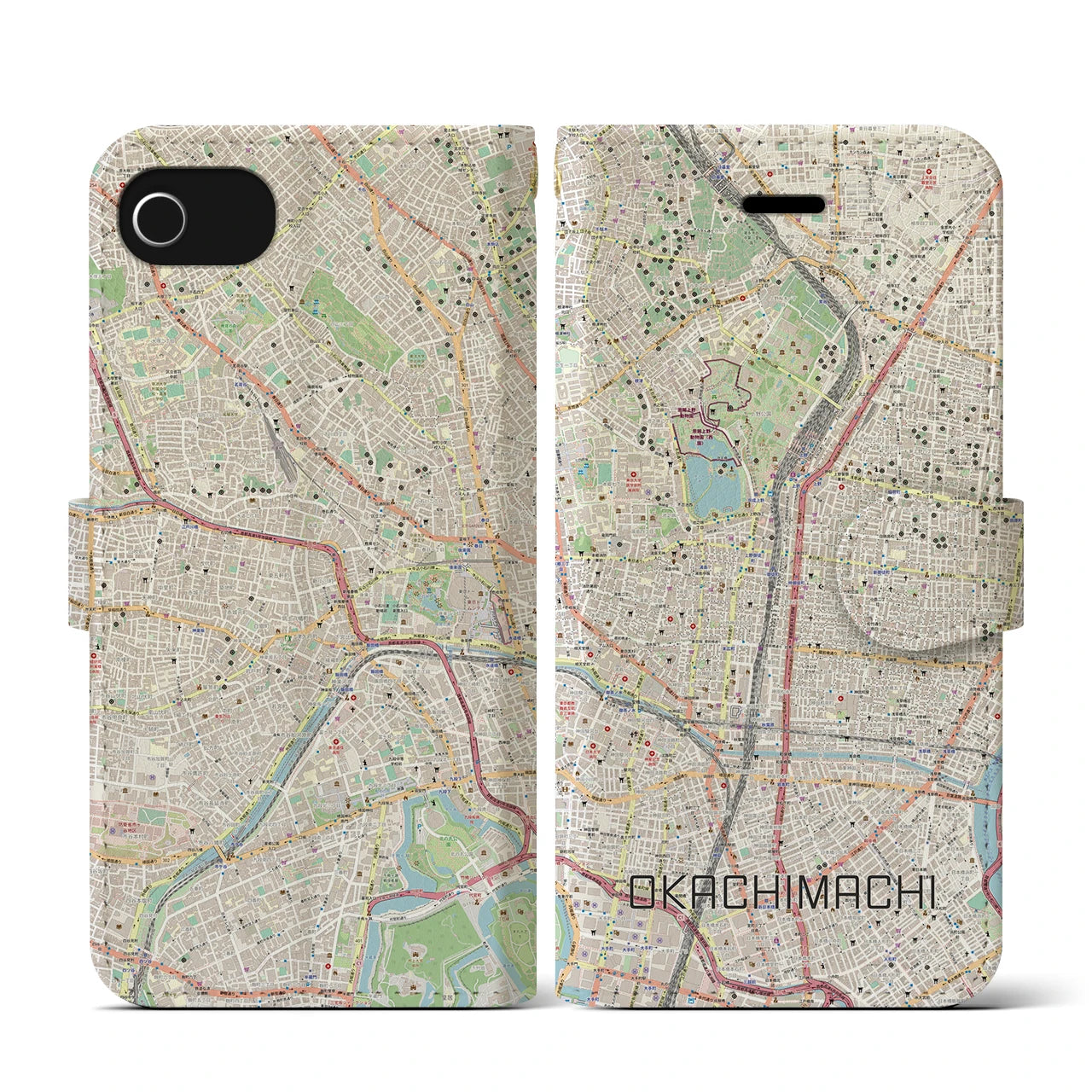 【御徒町(東京都)】地図柄iPhoneケース(手帳タイプ)ナチュラル・iPhone SE(第3 / 第2世代) / 8 / 7 / 6s / 6 用