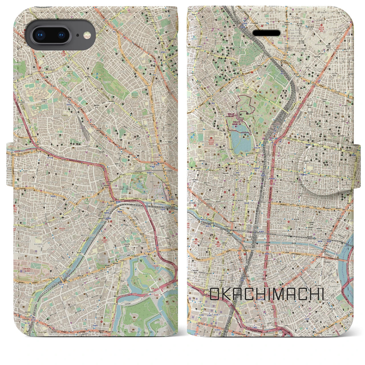 【御徒町(東京都)】地図柄iPhoneケース(手帳タイプ)ナチュラル・iPhone 8Plus /7Plus / 6sPlus / 6Plus 用